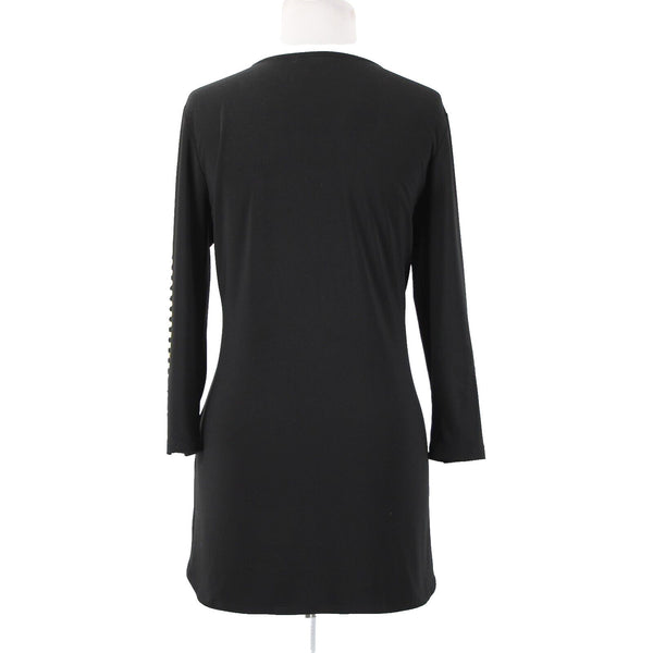 Crystaline Sz M Black Gold Stud High Low 3/4 Sleeve Half Zip Poly Spandex Top