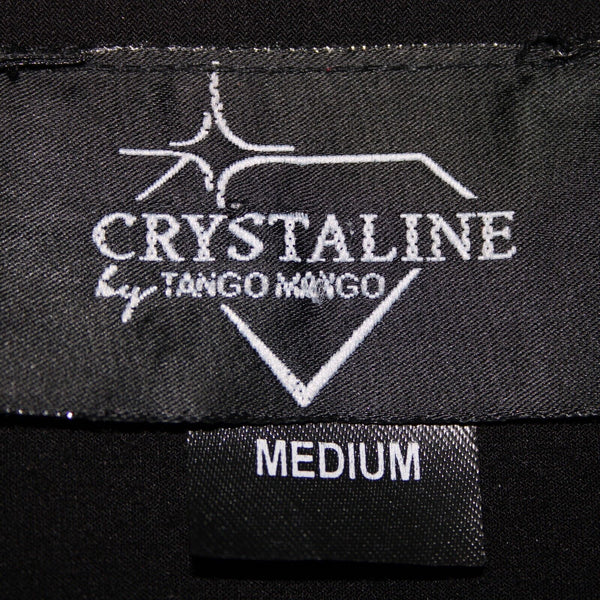 Crystaline Sz M Black Gold Stud High Low 3/4 Sleeve Half Zip Poly Spandex Top