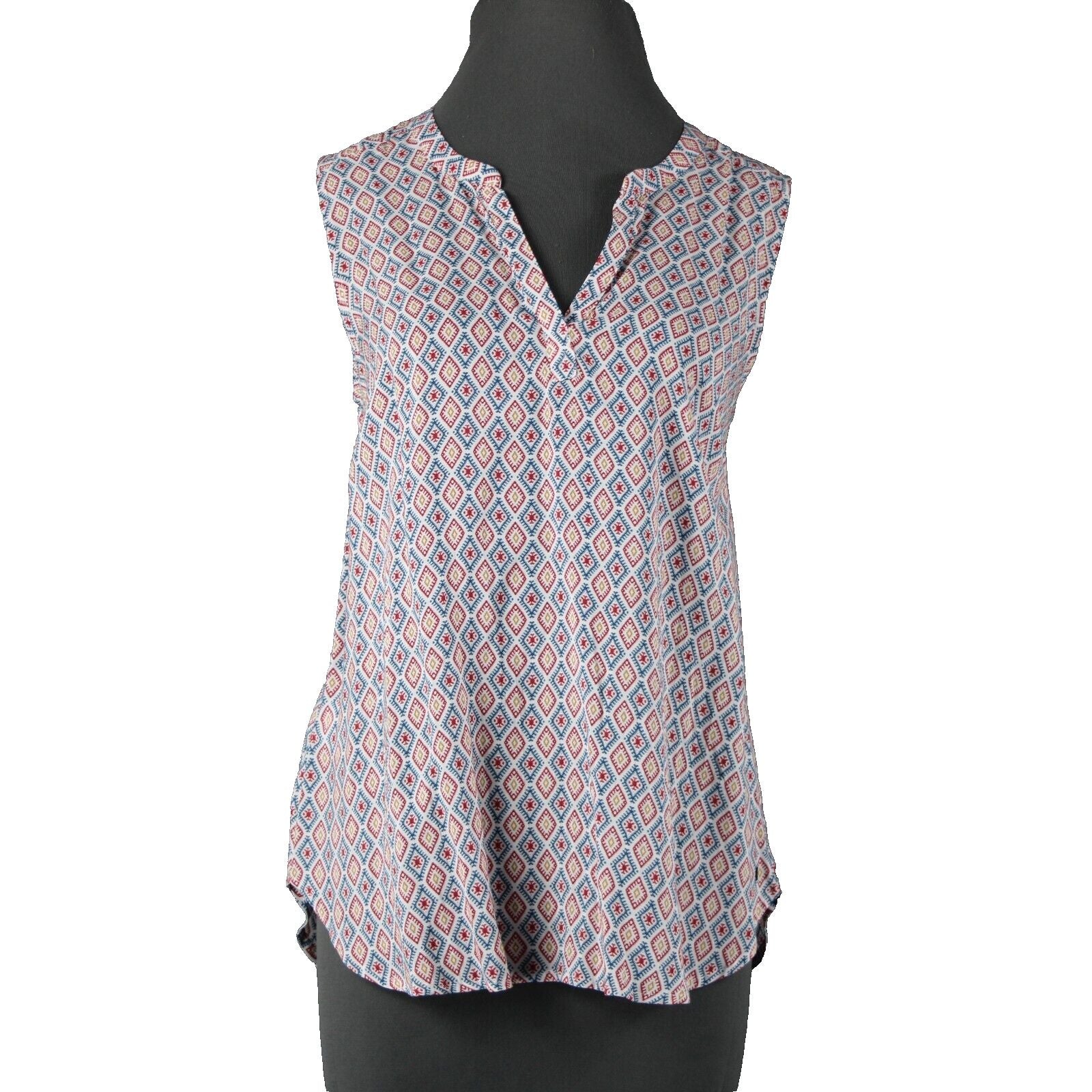 Eddie Bauer NEW $50 Sz M White Red Multi Color Sunrise Popover 100% Rayon Top