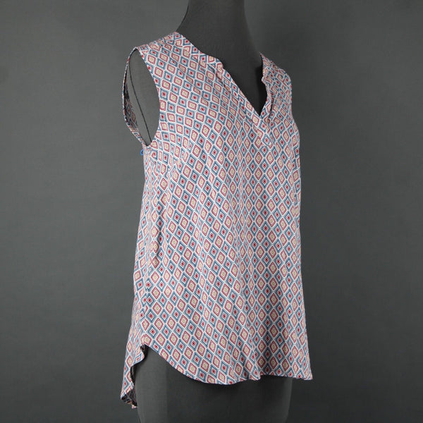 Eddie Bauer NEW $50 Sz M White Red Multi Color Sunrise Popover 100% Rayon Top
