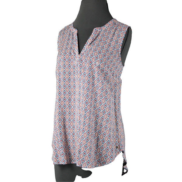 Eddie Bauer NEW $50 Sz M White Red Multi Color Sunrise Popover 100% Rayon Top