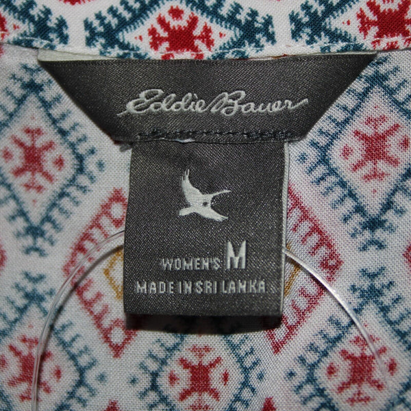 Eddie Bauer NEW $50 Sz M White Red Multi Color Sunrise Popover 100% Rayon Top