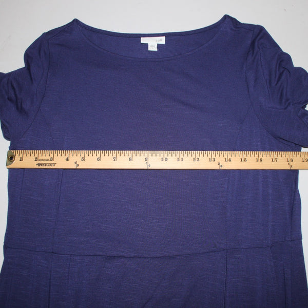 J Jill Dress Sz M Navy Blue Short Sleeve Pockets Maxi Rayon Spandex Dress