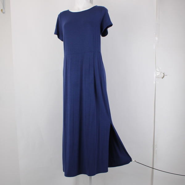 J Jill Dress Sz M Navy Blue Short Sleeve Pockets Maxi Rayon Spandex Dress