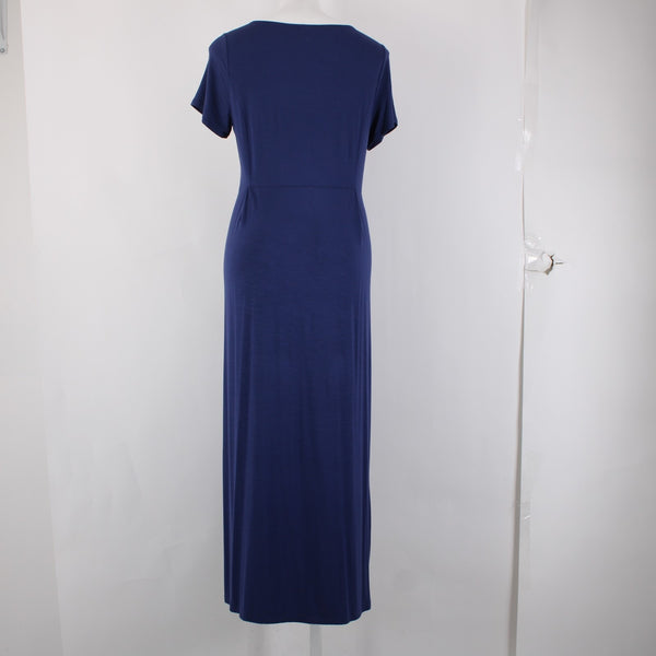 J Jill Dress Sz M Navy Blue Short Sleeve Pockets Maxi Rayon Spandex Dress