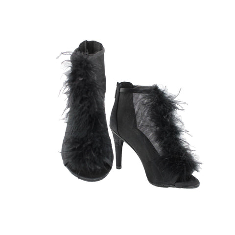 Reaction Kenneth Cole Smash Boa Sz 5.5 M Black Feathers Open Toe Textile 3" Heel