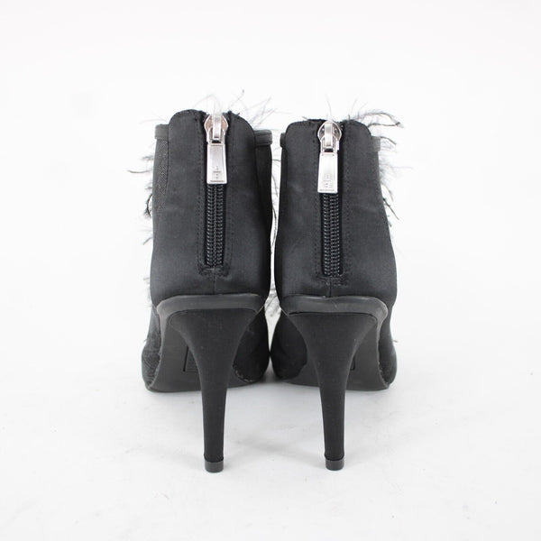 Reaction Kenneth Cole Smash Boa Sz 5.5 M Black Feathers Open Toe Textile 3" Heel