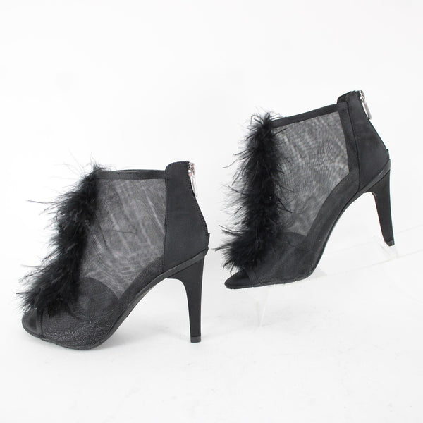 Reaction Kenneth Cole Smash Boa Sz 5.5 M Black Feathers Open Toe Textile 3" Heel