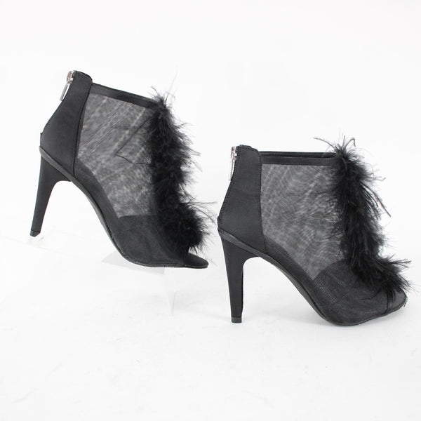 Reaction Kenneth Cole Smash Boa Sz 5.5 M Black Feathers Open Toe Textile 3" Heel