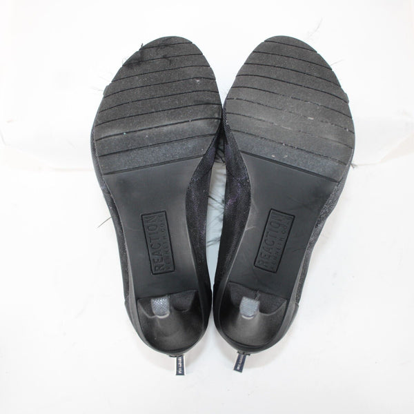 Reaction Kenneth Cole Smash Boa Sz 5.5 M Black Feathers Open Toe Textile 3" Heel