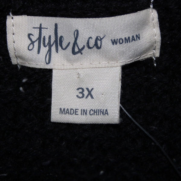 Style Co NEW $90 Sz 3X Deep Black White Collared Open Knit Cotton Wrap Sweater