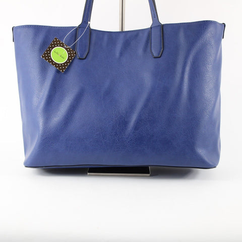 Kelly Katie NEW 19 x 11 x 6 Navy Blue Inner Pockets Double Handles Leather Purse