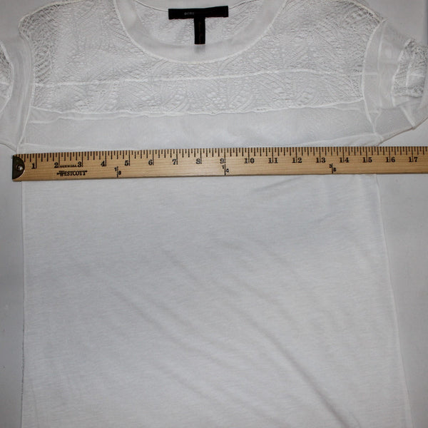 BCBG Maxazria Top Sz XXS White Lace Sleeves Lace Open Back Modal Nylon Top