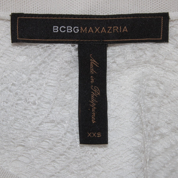 BCBG Maxazria Top Sz XXS White Lace Sleeves Lace Open Back Modal Nylon Top