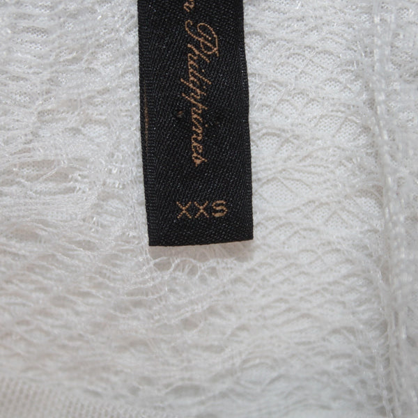 BCBG Maxazria Top Sz XXS White Lace Sleeves Lace Open Back Modal Nylon Top