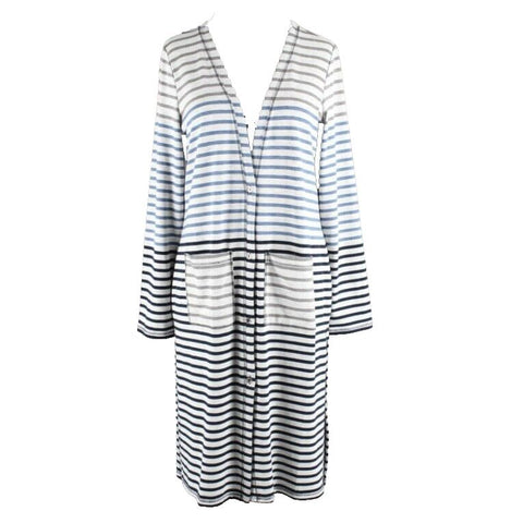 Chicos Zenergy NEW Sz 0 Gray Multi Stripe Split Sides Poly Blend Cardigan