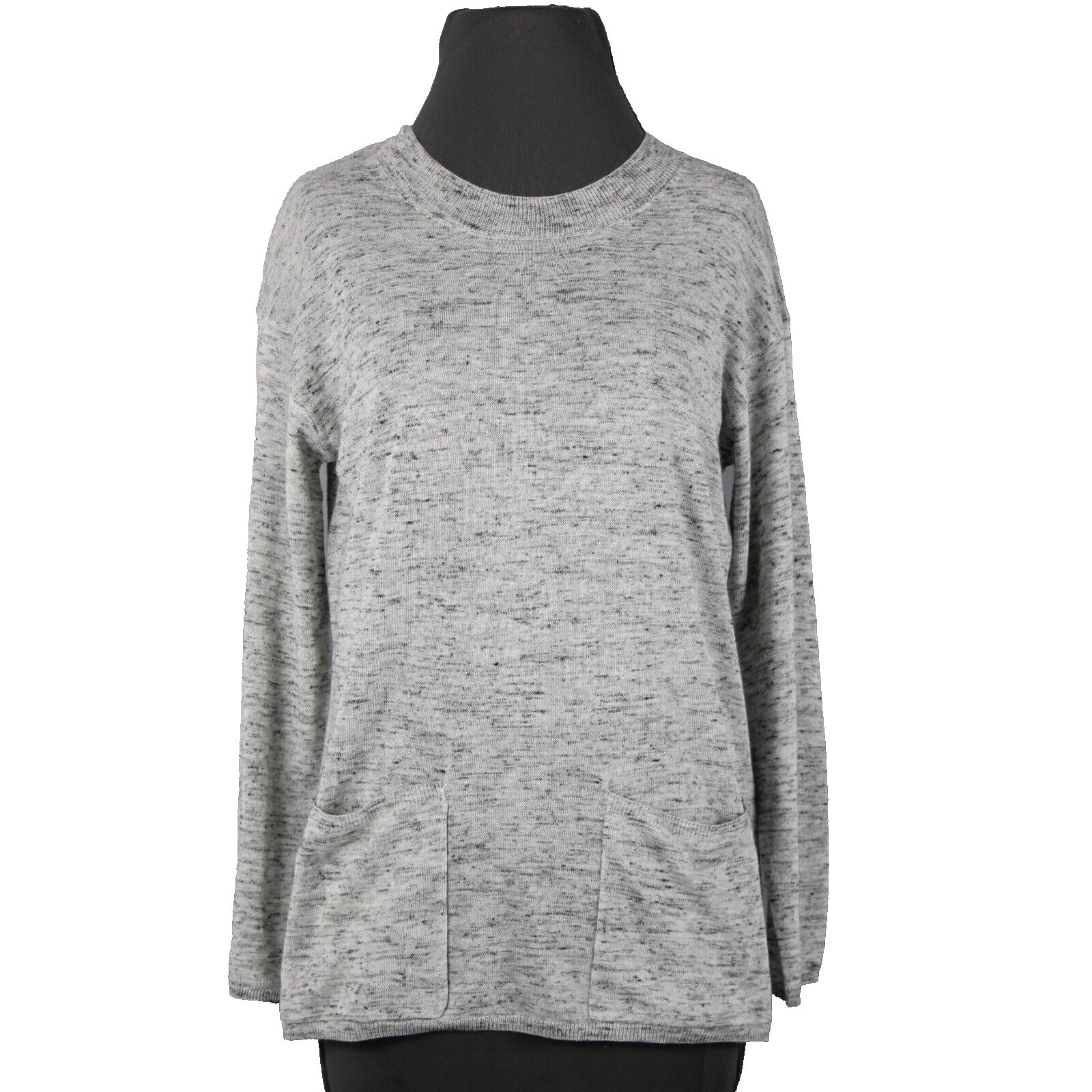 Max Studio Philomene NEW Sz XS Gray Multi Color Pockets Acrylic Nylon Linen Top