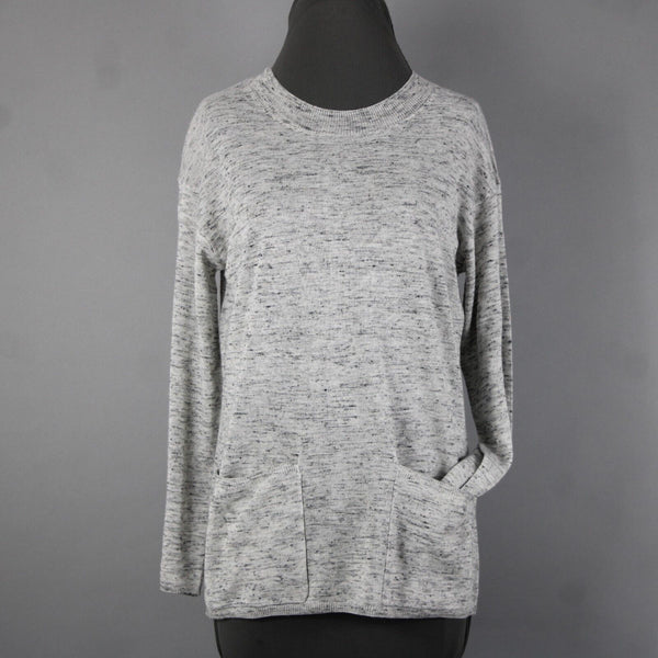 Max Studio Philomene NEW Sz XS Gray Multi Color Pockets Acrylic Nylon Linen Top