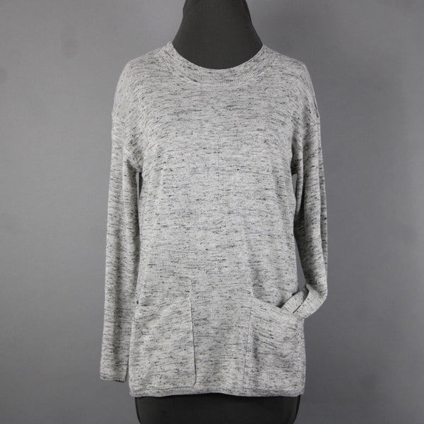 Max Studio Philomene NEW Sz XS Gray Multi Color Pockets Acrylic Nylon Linen Top