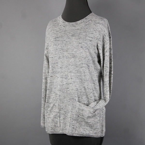 Max Studio Philomene NEW Sz XS Gray Multi Color Pockets Acrylic Nylon Linen Top