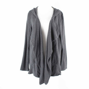 Pure Jill Sz L Charcoal Open Hooded Waterfall Collar Cotton Knit Blend Wrap