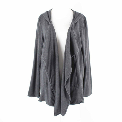 Pure Jill Sz L Charcoal Open Hooded Waterfall Collar Cotton Knit Blend Wrap