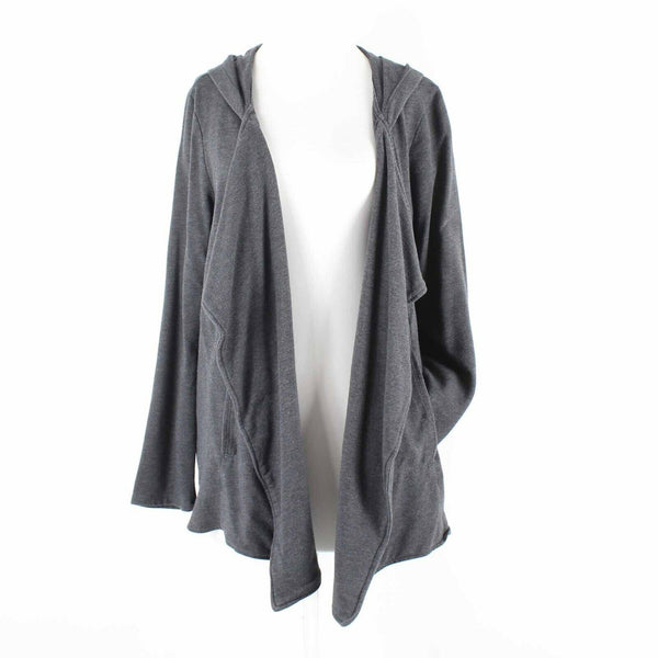 Pure Jill Sz L Charcoal Open Hooded Waterfall Collar Cotton Knit Blend Wrap