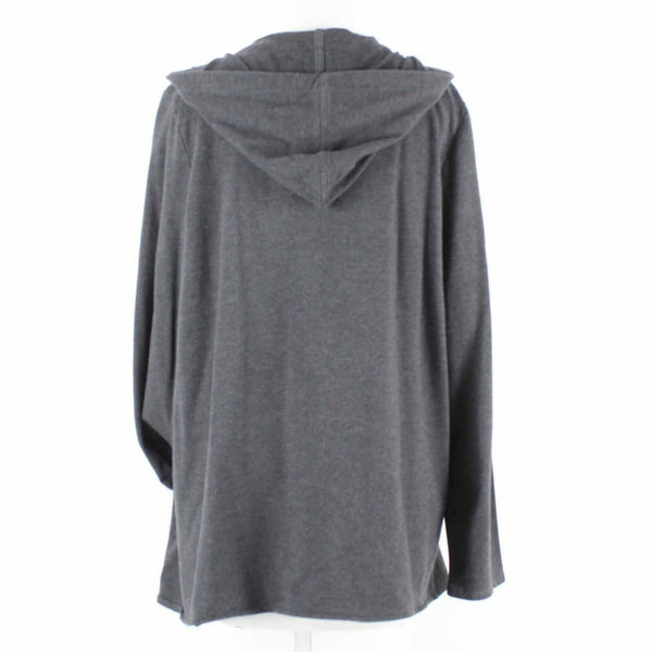 Pure Jill Sz L Charcoal Open Hooded Waterfall Collar Cotton Knit Blend Wrap
