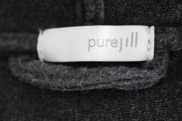Pure Jill Sz L Charcoal Open Hooded Waterfall Collar Cotton Knit Blend Wrap