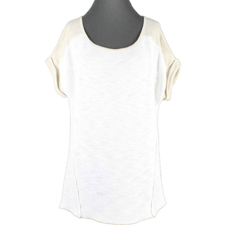 Michael Stars Sz XS/S White Tan Knit Pullover Hi Lo Cuffed 100% Cotton Top