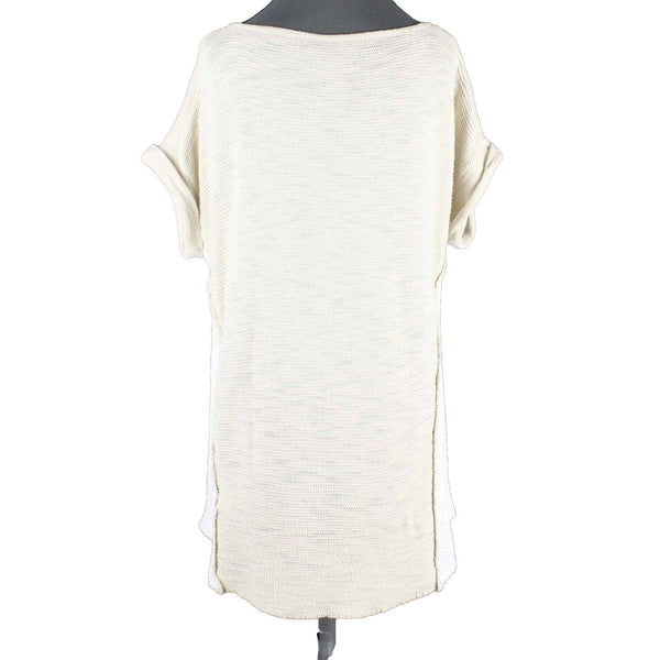 Michael Stars Sz XS/S White Tan Knit Pullover Hi Lo Cuffed 100% Cotton Top