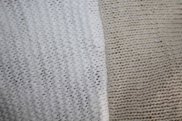 Michael Stars Sz XS/S White Tan Knit Pullover Hi Lo Cuffed 100% Cotton Top