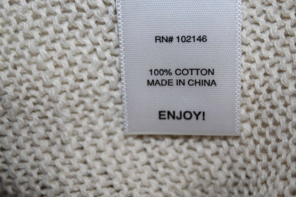 Michael Stars Sz XS/S White Tan Knit Pullover Hi Lo Cuffed 100% Cotton Top