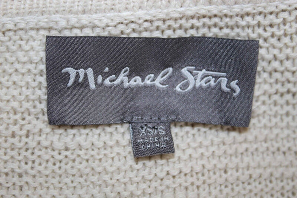 Michael Stars Sz XS/S White Tan Knit Pullover Hi Lo Cuffed 100% Cotton Top