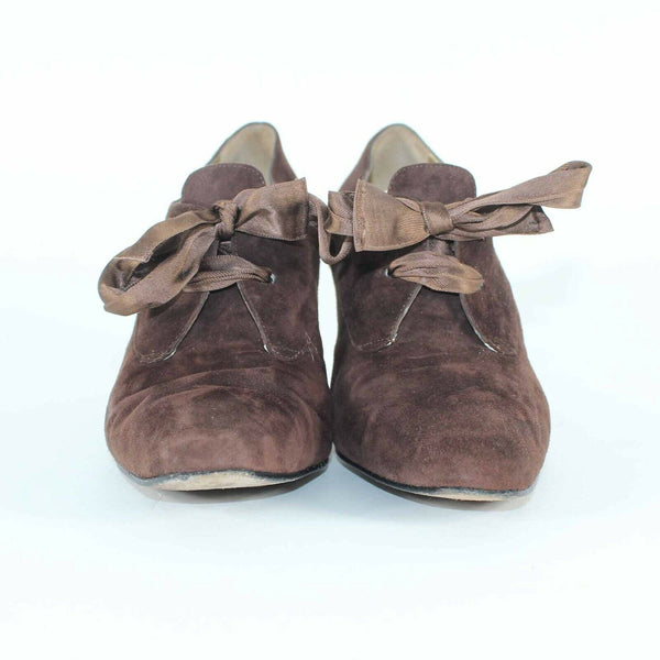 Pancaldi Giallo Sz 8 Brown Upper Suede Tie Up 3" Ankle Bootie Heels