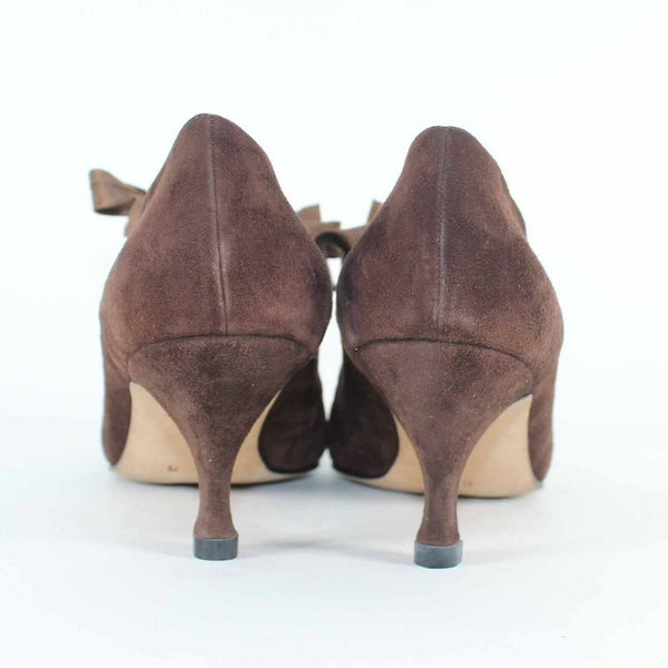 Pancaldi Giallo Sz 8 Brown Upper Suede Tie Up 3" Ankle Bootie Heels