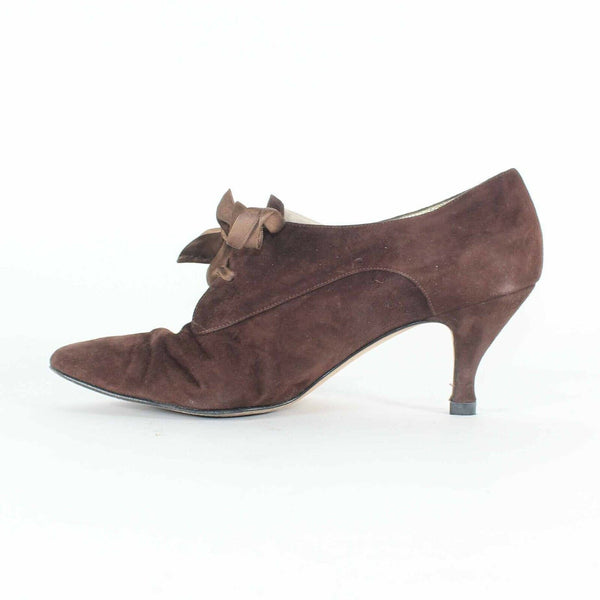 Pancaldi Giallo Sz 8 Brown Upper Suede Tie Up 3" Ankle Bootie Heels