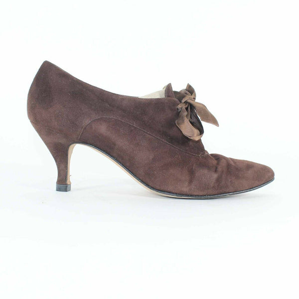 Pancaldi Giallo Sz 8 Brown Upper Suede Tie Up 3" Ankle Bootie Heels