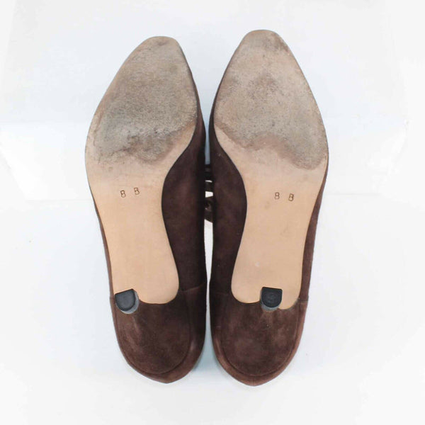 Pancaldi Giallo Sz 8 Brown Upper Suede Tie Up 3" Ankle Bootie Heels