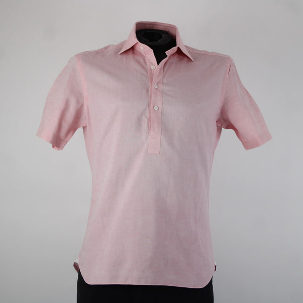 Barba Sz 16/41 Pink Collared 1/2 Button Up Short Sleeve Cotton Linen Shirt