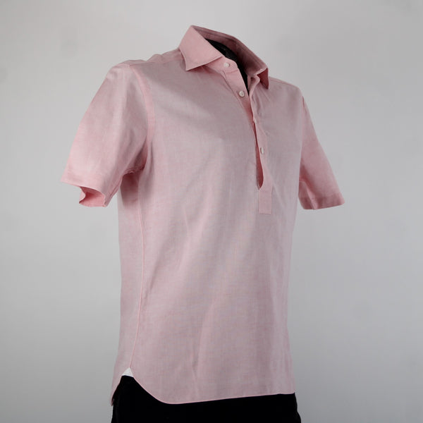 Barba Sz 16/41 Pink Collared 1/2 Button Up Short Sleeve Cotton Linen Shirt