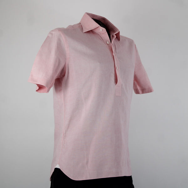 Barba Sz 16/41 Pink Collared 1/2 Button Up Short Sleeve Cotton Linen Shirt