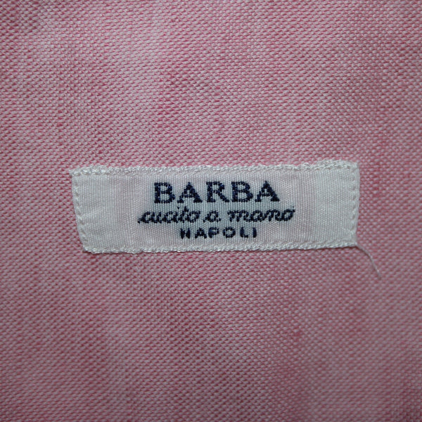 Barba Sz 16/41 Pink Collared 1/2 Button Up Short Sleeve Cotton Linen Shirt