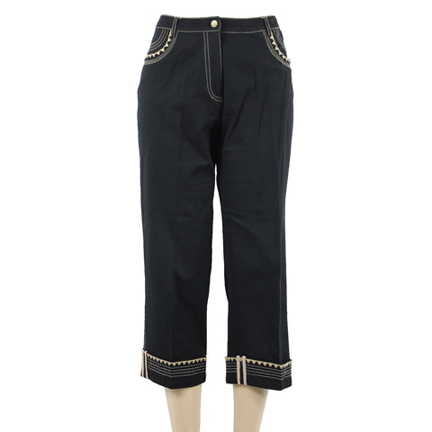 Christine Phillipe Sz 12 x 23 Black Tan Embroidered Crop Cotton Spndx Capri Pant