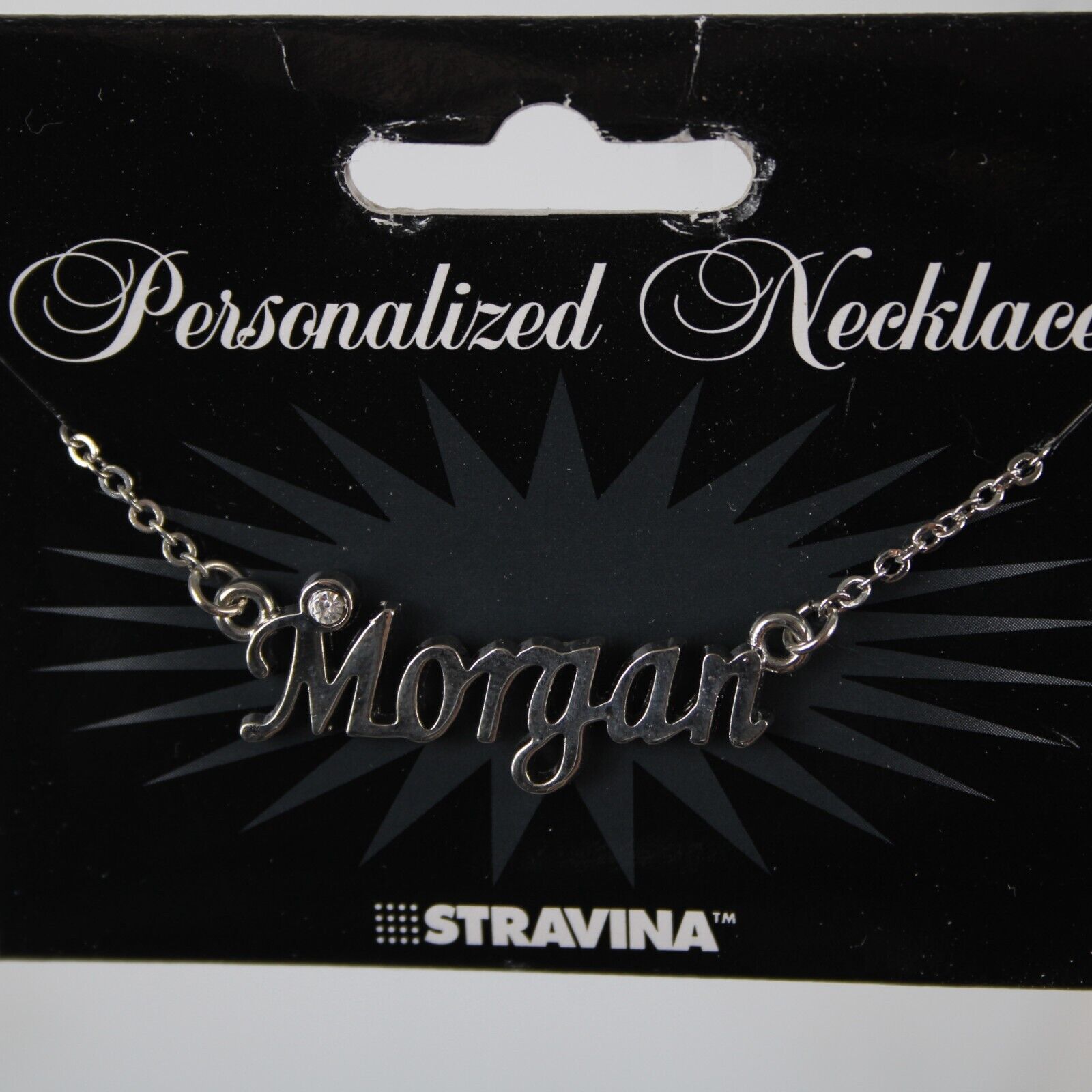 MORGAN NEW Name Silvertone Rhinestone 14.5" w 4.5" Multi Ring Extender Necklace