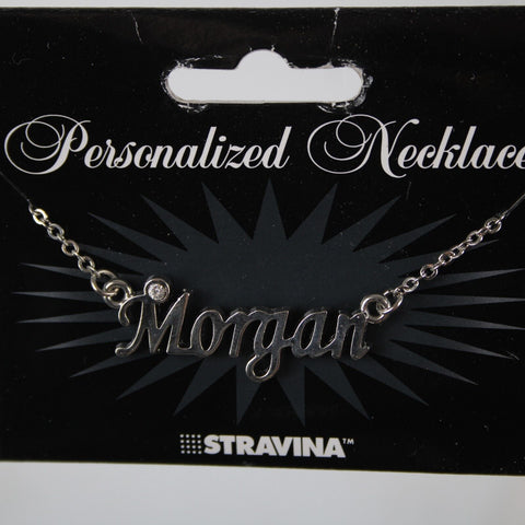 MORGAN NEW Name Silvertone Rhinestone 14.5" w 4.5" Multi Ring Extender Necklace