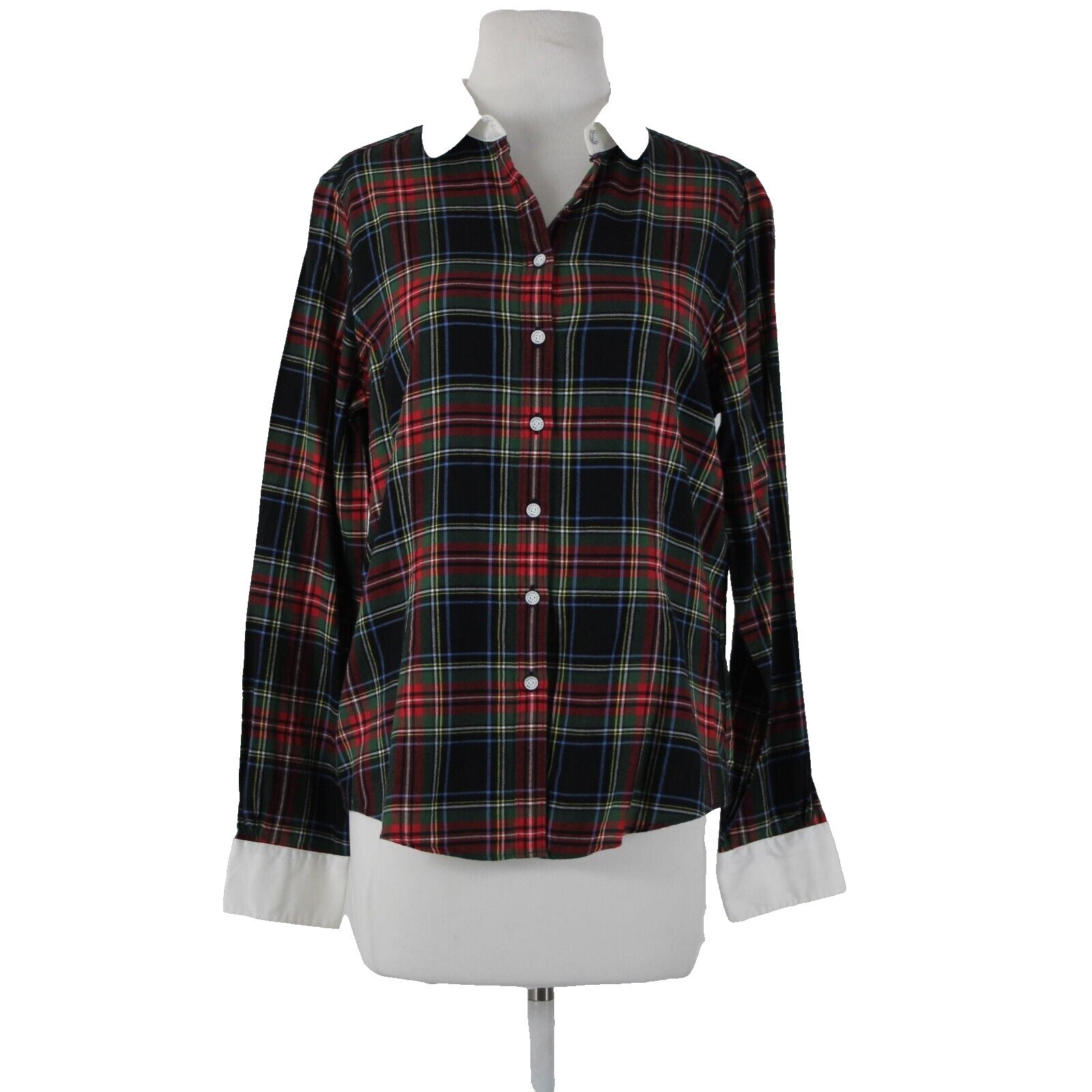 Brooks Brothers Red Flannel Sz 10 Red Multicolor Plain Collared 100% Cotton Top