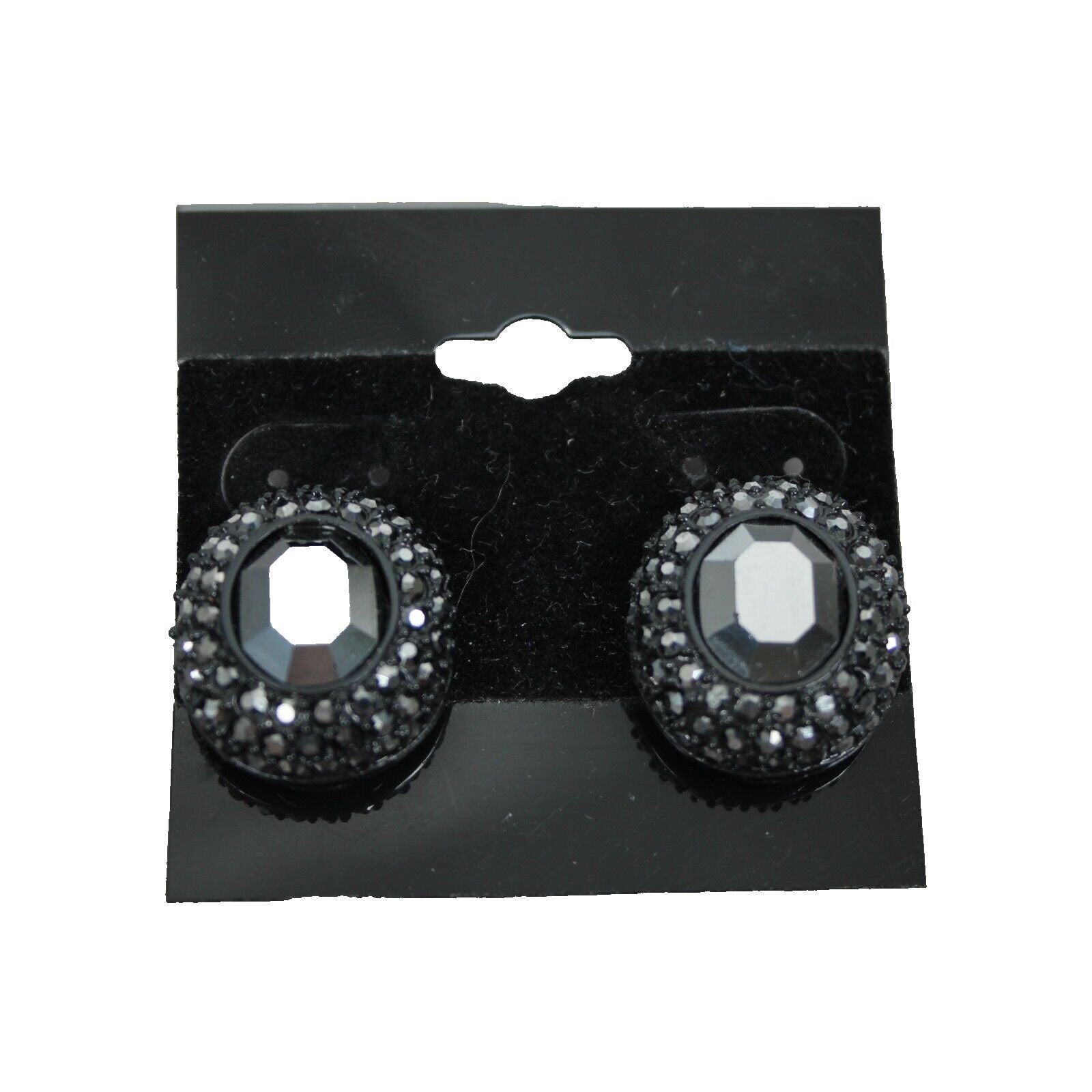 St John Black Rhinestone Pave Bezel Round 1" Clip On Earrings