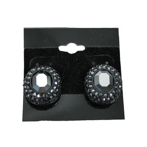 St John Black Rhinestone Pave Bezel Round 1" Clip On Earrings