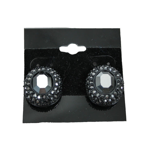 St John Black Rhinestone Pave Bezel Round 1" Clip On Earrings